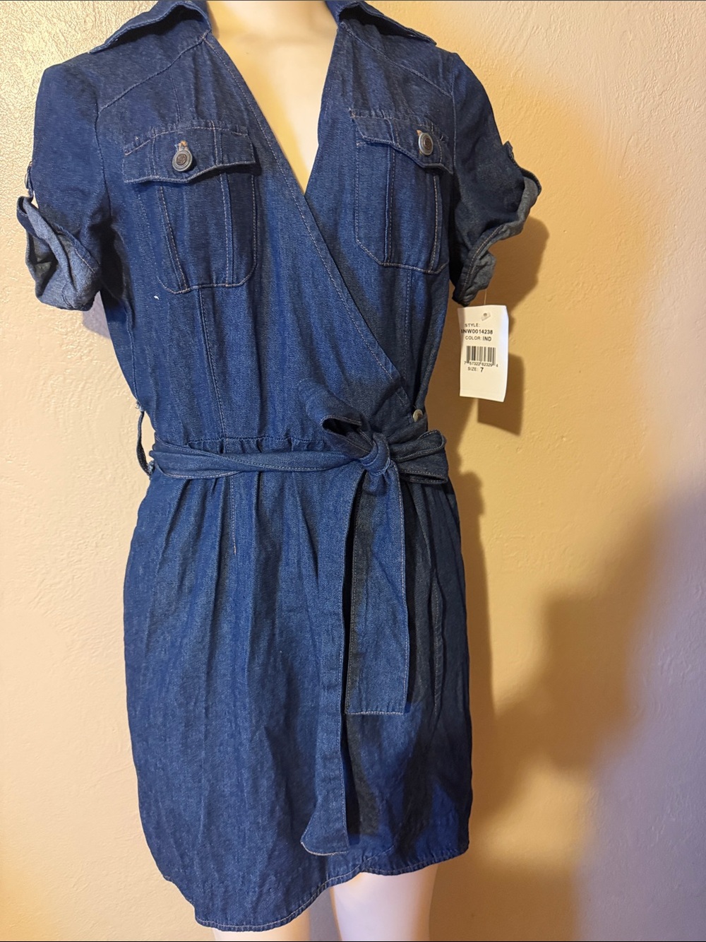 Denim Wrap Shirt Dress - Blue